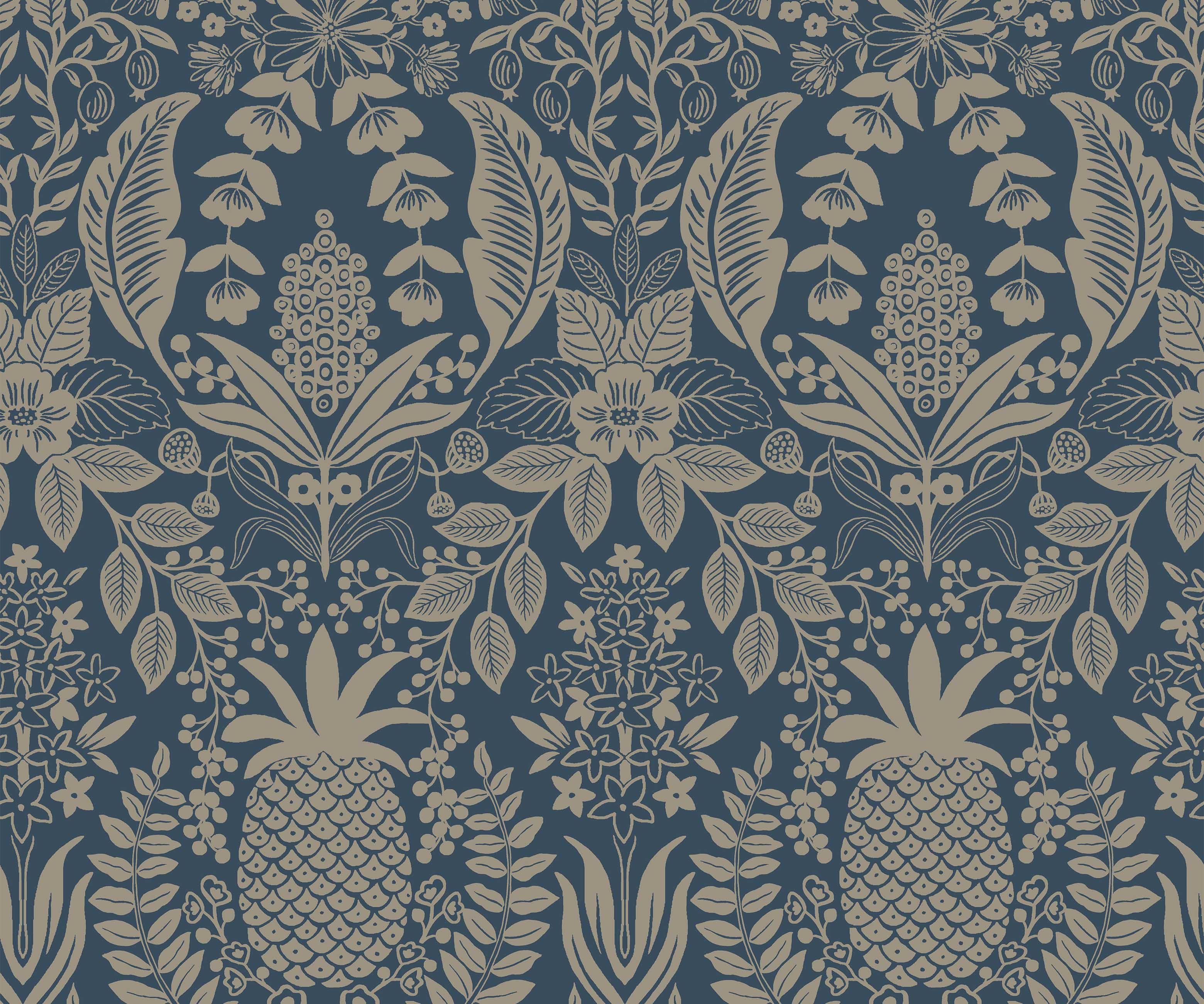 Pineapple Damask Wallpaper - Navy