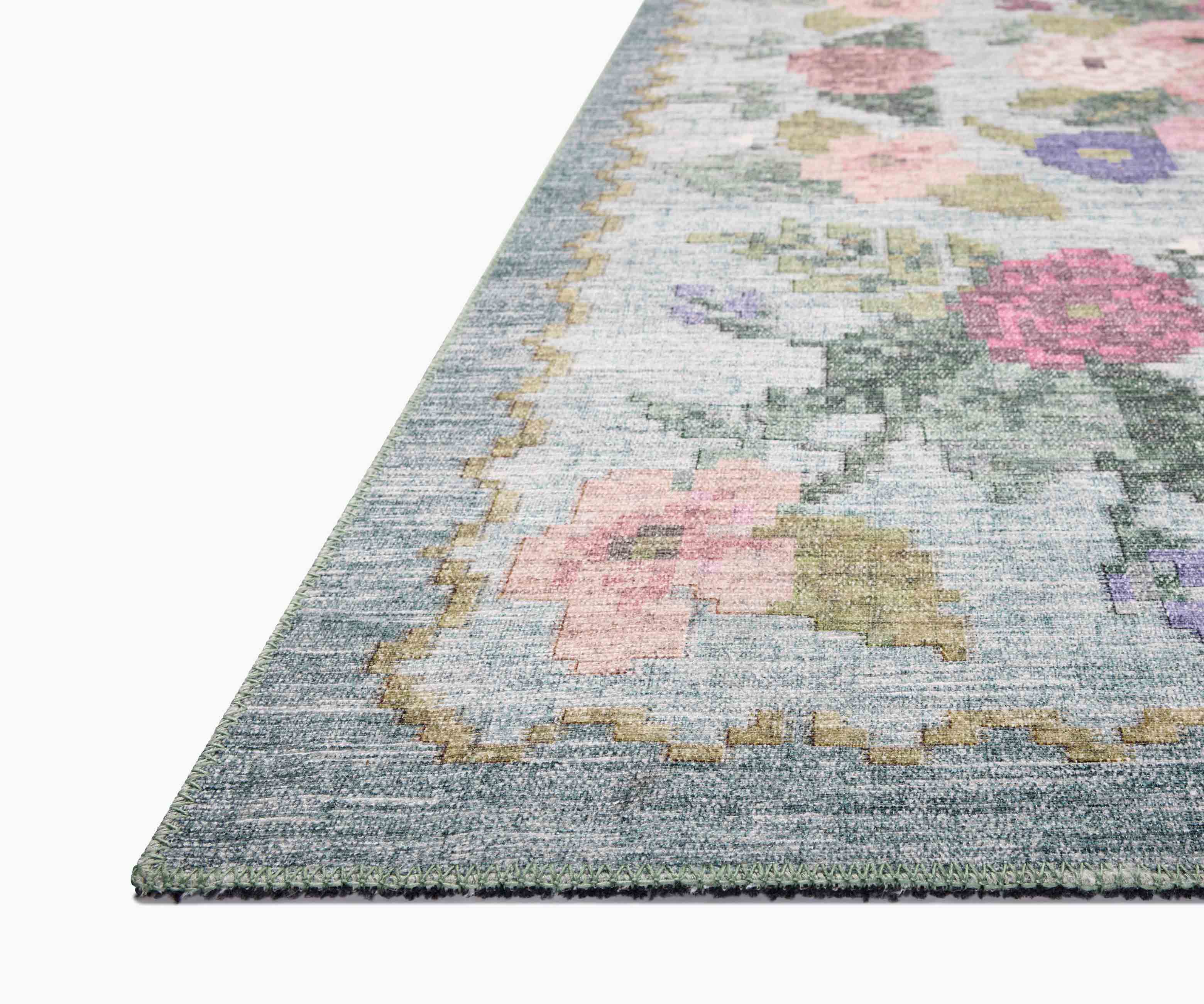 Rosa Antique Rose Power Loomed Rug - Sky