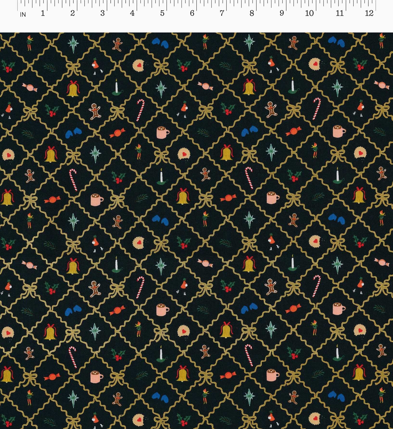 Holiday Argyle Cotton Metallic Fabric -  Evergreen and Gold